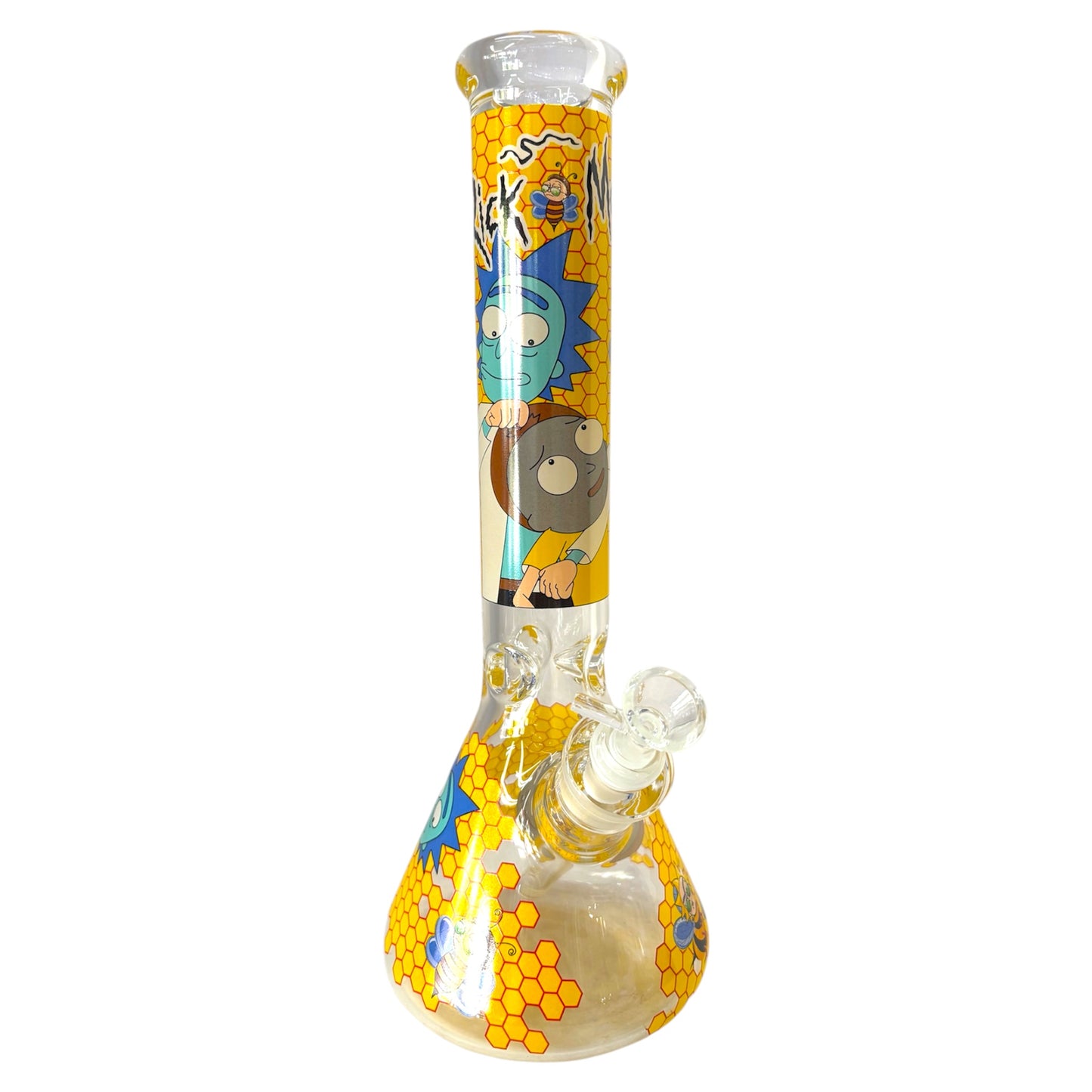 Glass bong with colorful design on a white background - The Wee Smoke Shop