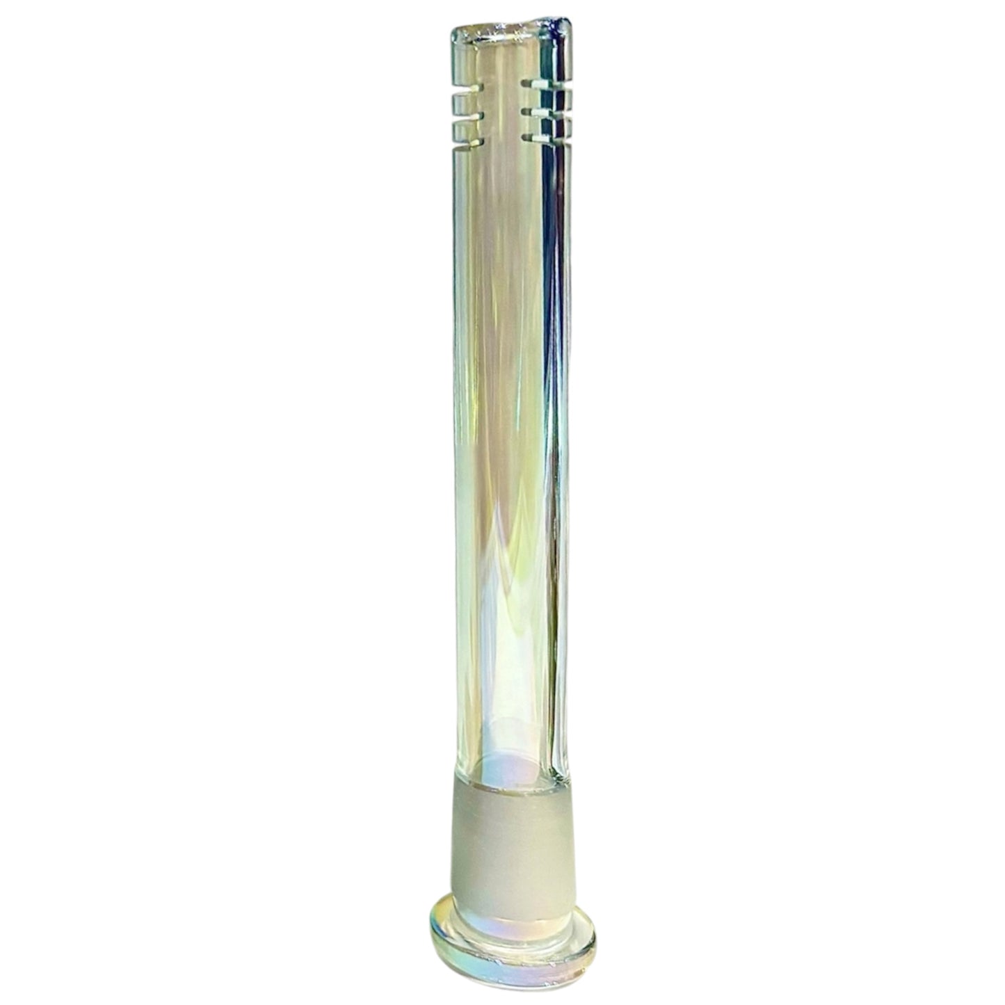 Iridescent electroplated glass bong downstem with rainbow colour shift and 14mm frosted joint.-The Wee Smoke Shop