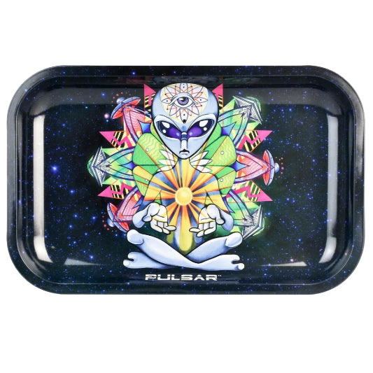 Featuring Pulsar Cartoon Alien Medium Rolling Tray on white background