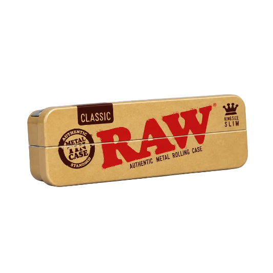 RAW rolling case with brown and red design on a white background