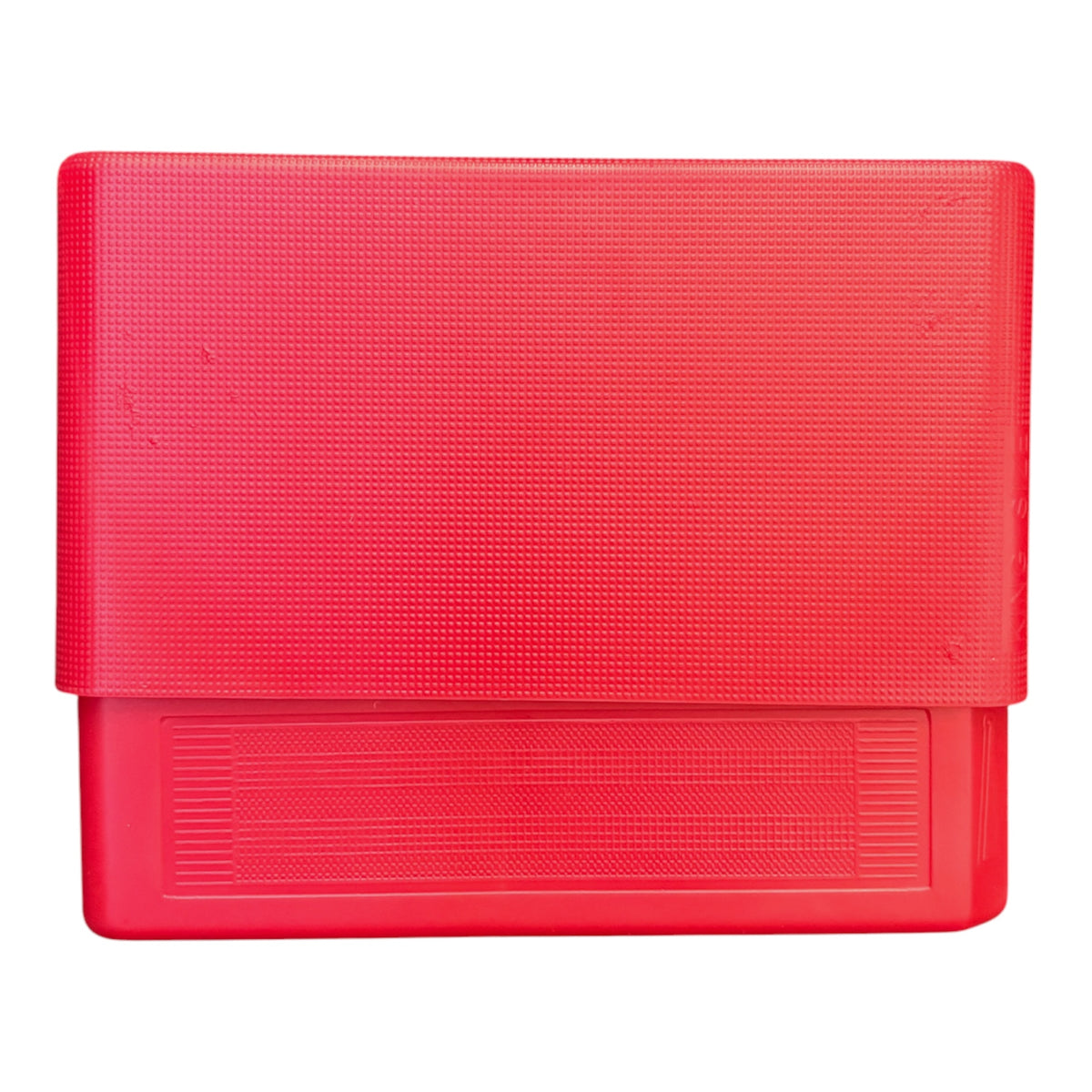 Red slide-top cigarette case with a rectangular shape, textured finish, and sliding top lid for holding king size cigarettes.