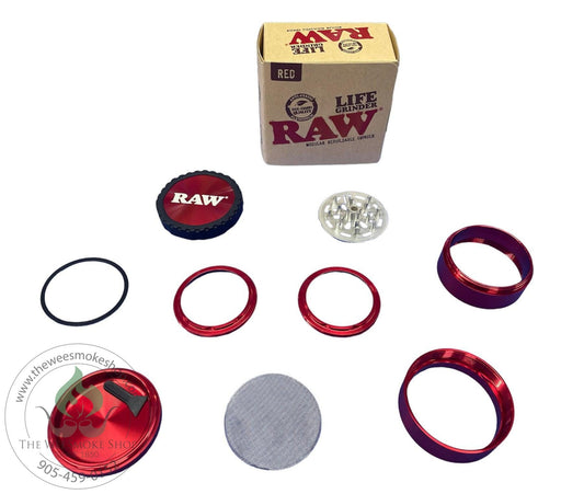 RAW LIFE Grinder-Red open-4Part Grinders-The Wee Smoke Shop