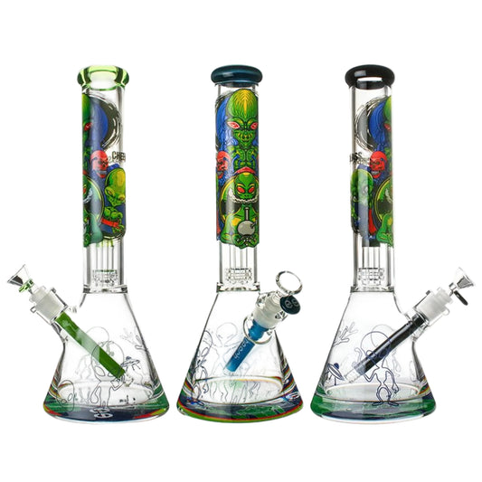 CHEECH 16" 12mm Base Alien Decal Beaker (CA-057) - The Wee Smoke Shop