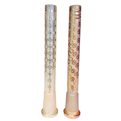 Two Cheech 14mm 4.5 inch glass bong downstems with patterned electroplated finish in gold and rose tones. - The Wee Smoke Shop