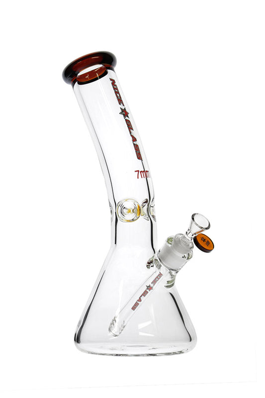 Nice Glass 12" 7mm Bent Neck Beaker Bong Brown - The Wee Smoke Shop 