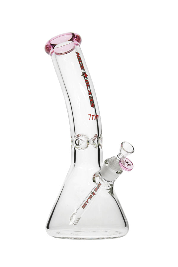 Nice Glass 12" 7mm Bent Neck Beaker Bong Pink - The Wee Smoke Shop 