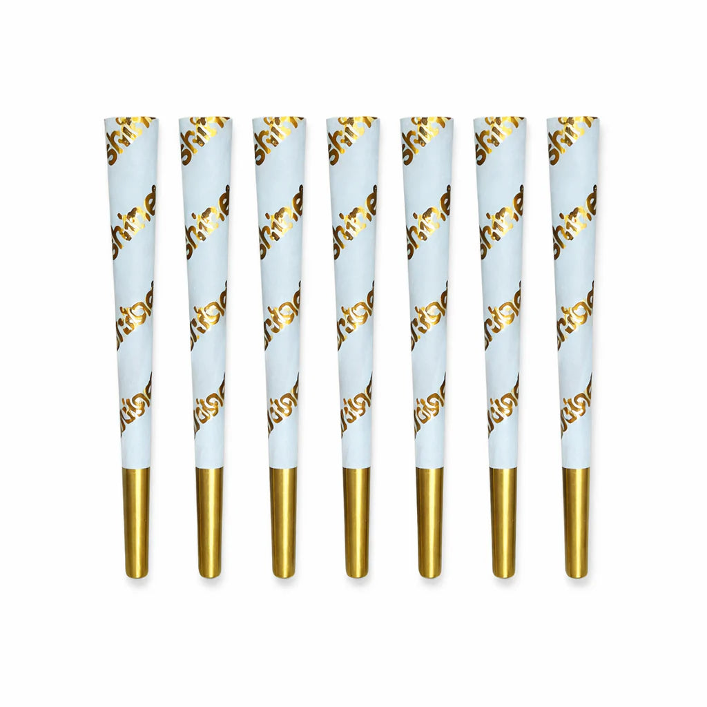 Shine 24K gold pre rolled cones displayed, king size hemp blend cones, tobacco-free luxury pre roll cones