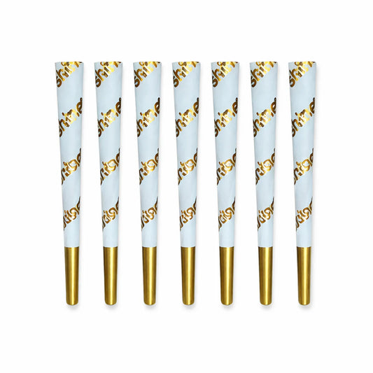 Shine 24K gold pre rolled cones displayed, king size hemp blend cones, tobacco-free luxury pre roll cones