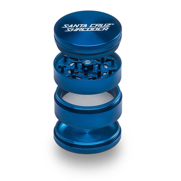 Blue Santa Cruz Shredder grinder on a white background - The Wee Smoke Shop