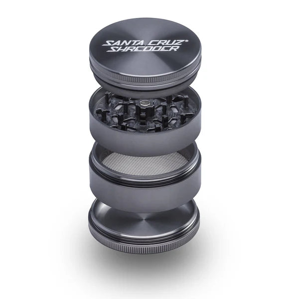 Grey Santa Cruz Shredder grinder on a white background - The Wee Smoke Shop