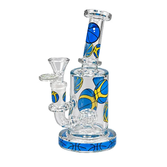 Glass water pipe with butterfly designs on a white background
