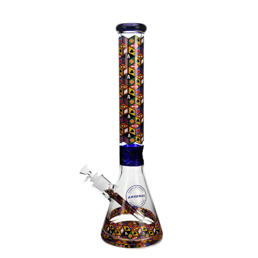 Decorative glass smoking device with Arsenal branding on a white background