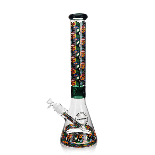 Glass bong with Arsenal branding on a white background