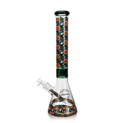 Glass bong with Arsenal branding on a white background