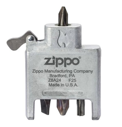 Zippo Bit Safe screwdriver insert close-up, Zippo multi-tool insert with screwdriver bits and flint storage, lighter accessory tool - The Wee Smoke Shop