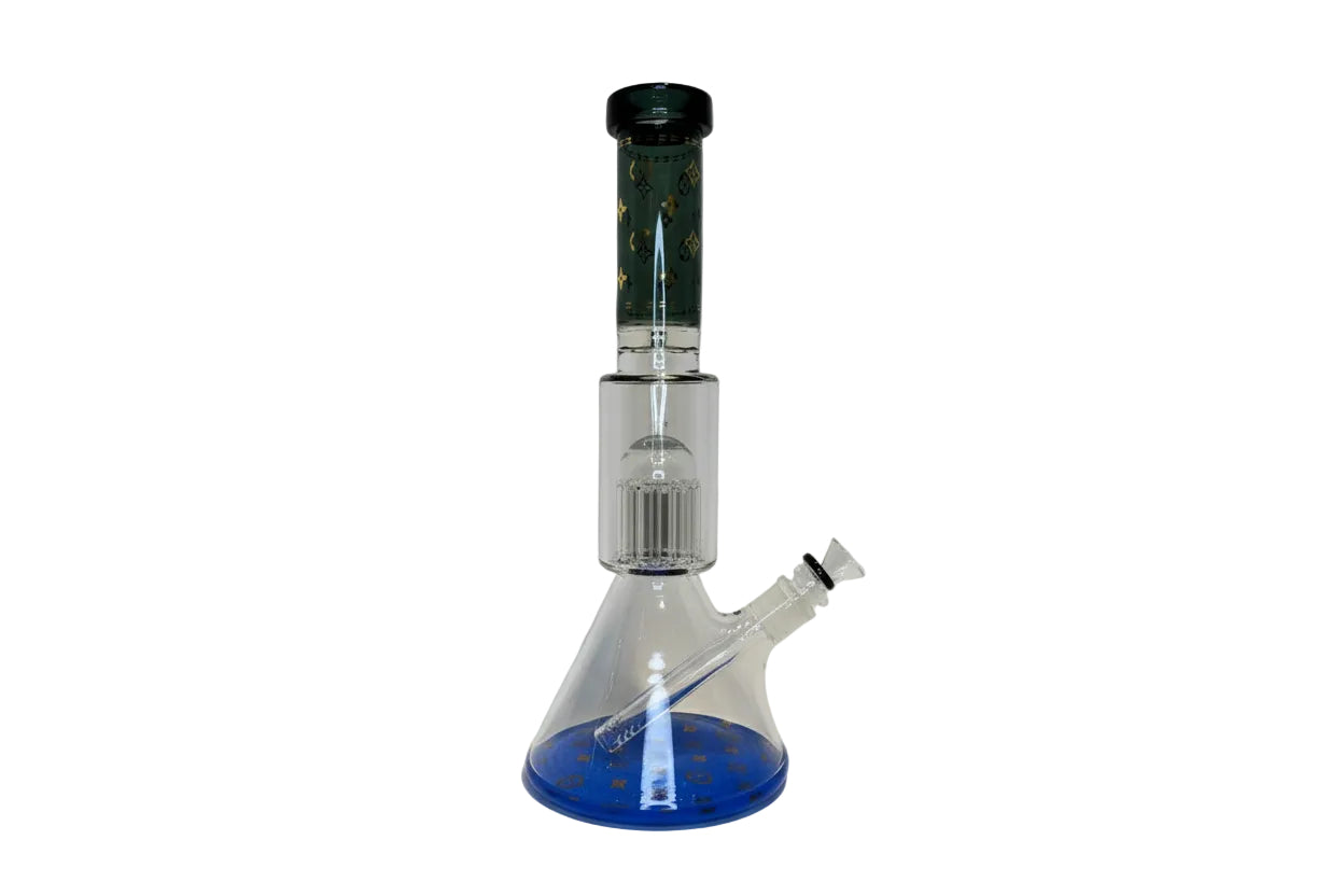 Wheel 14" 7mm Designer Beaker Bong - Black/Blue - The Wee Smoke Shop