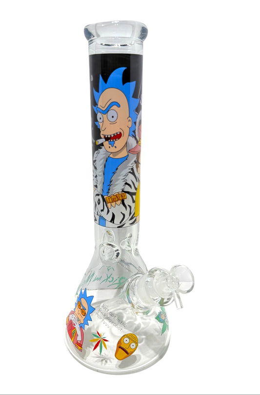 Glass smoking bong with cartoon character design on a white background - The Wee Smoke Shop