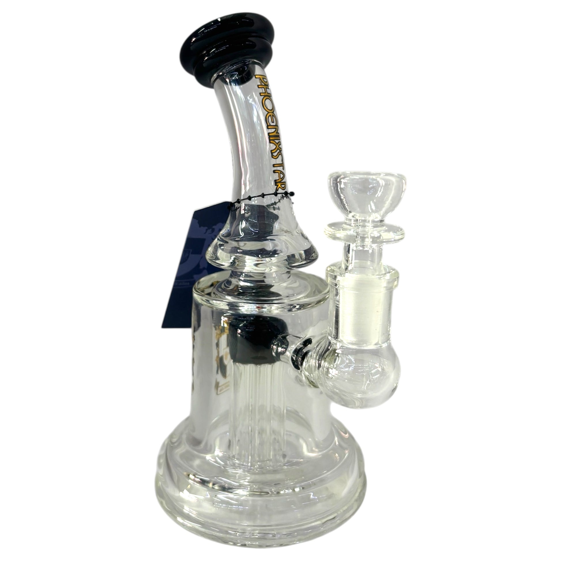 Clear glass water pipe with black top on a white background - The Wee Smoke Shop