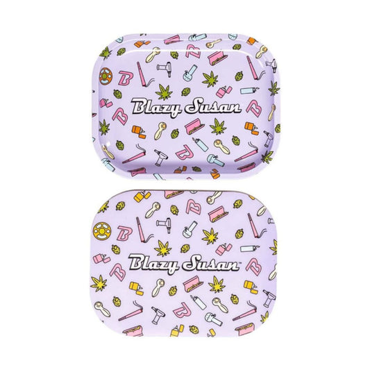 Blazy Susan mini rolling tray with magnetic lid purple icon design small metal rolling tray