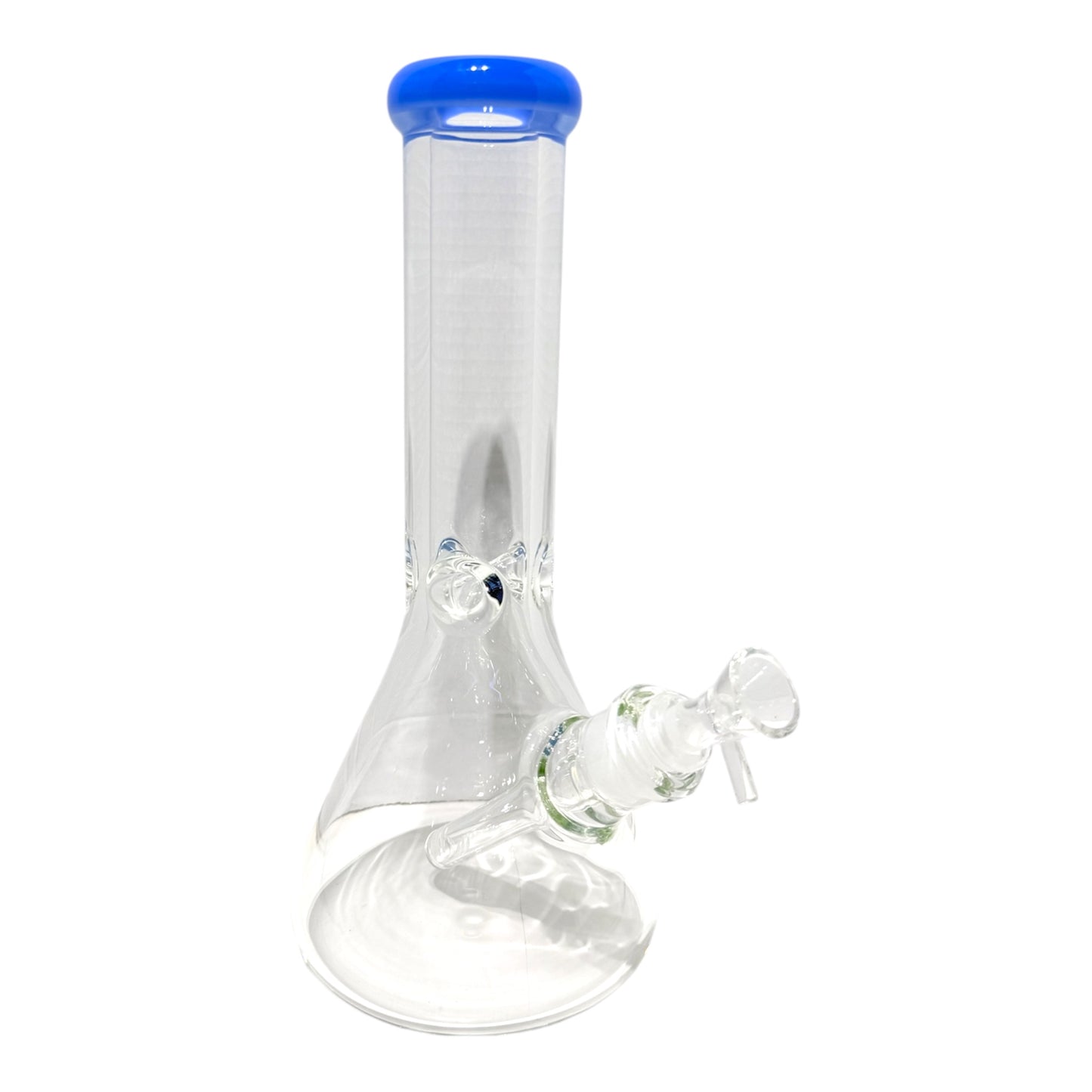 Clear glass water pipe with blue top
on a white background - The Wee Smoke Shop