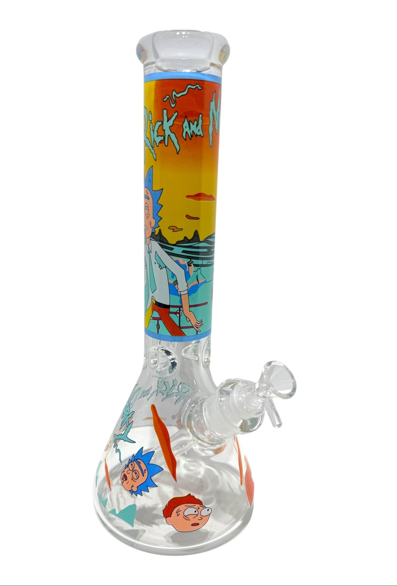 Glass bong with cartoon character design on a white background - The Wee Smoke Shop