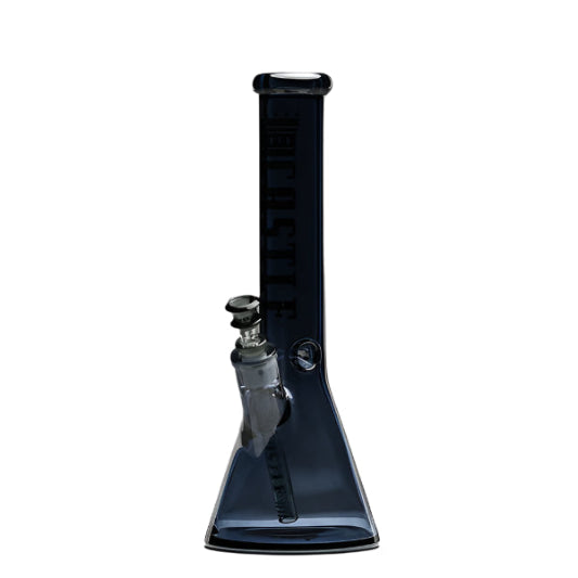 Black glass bong on a gray background