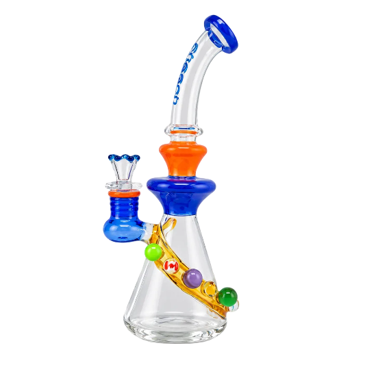 Colorful glass smoking device on a white background