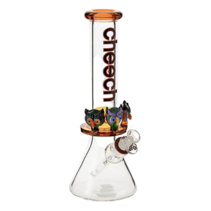 Glass smoking device with 'Cheech' branding on an orange accent against a white background