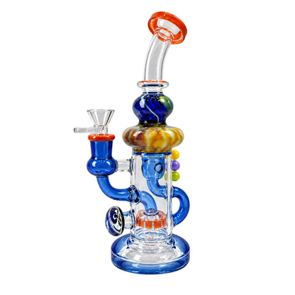 Colorful glass smoking device on a white background