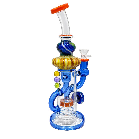 Colorful glass smoking device on a white background
