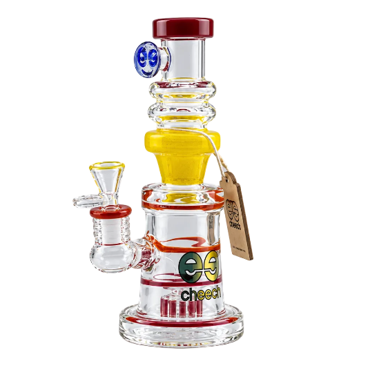 Glass water pipe with colorful design on a white background