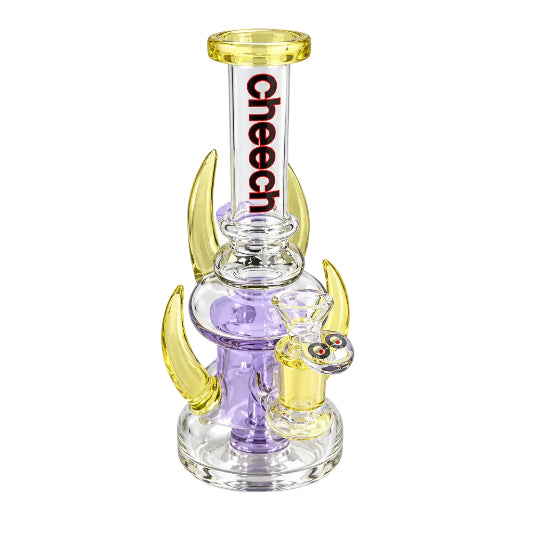 Glass smoking device with 'Cheech' branding on a white background