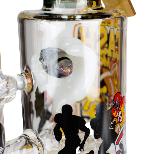 Glass product with silhouettes and graphics on a white background