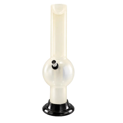 Glass water pipe with a white base and black bottom on a white background