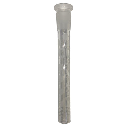 Clear OG glass downstem with a frosted joint, decorative clover pattern, OG branding, and slotted diffuser end. The Wee Smoke Shop