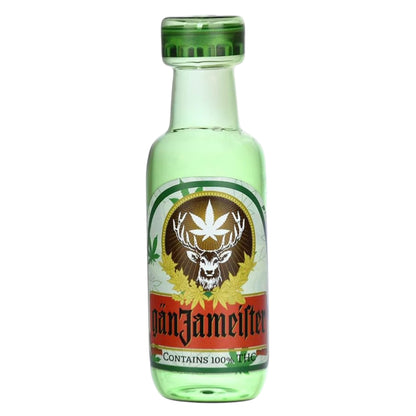Green gin-style bottle hand pipe with front label design. - The Wee Smoke Shop
