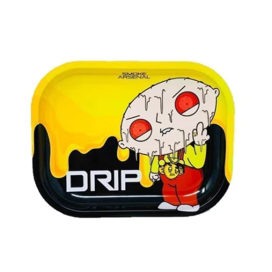 Drip Mini Rolling Tray featuring stewie Griffin melting with red eyes and Chains on white background