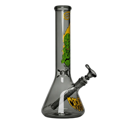 Glass bong with a scenic design on a white background