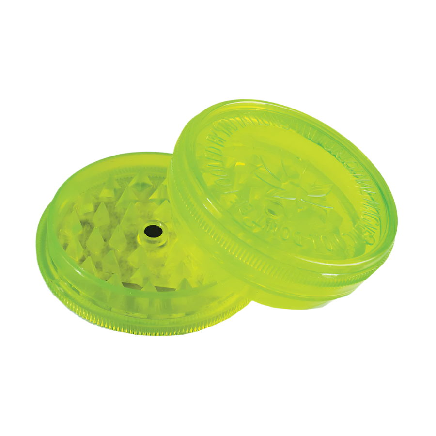 Buddies Clear 2 Part Plastic Grinders - Neon - The Wee Smoke Shop