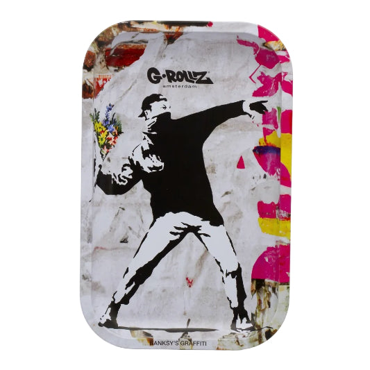 Featuring GRollz Graffiti Flower Throwing Medium Rolling Tray on white background