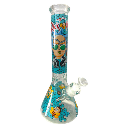 Glass bong with cartoon character design on a white background - The Wee Smoke Shop