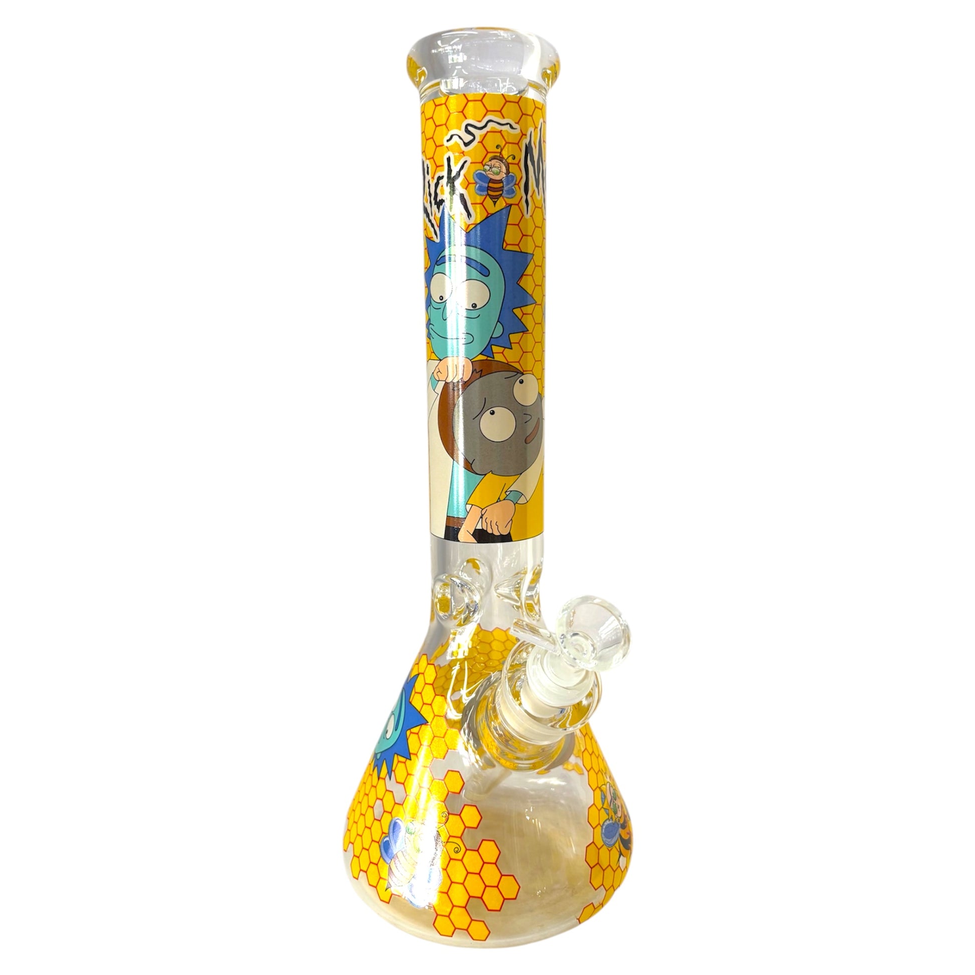 Glass bong with colorful design on a white background - The Wee Smoke Shop