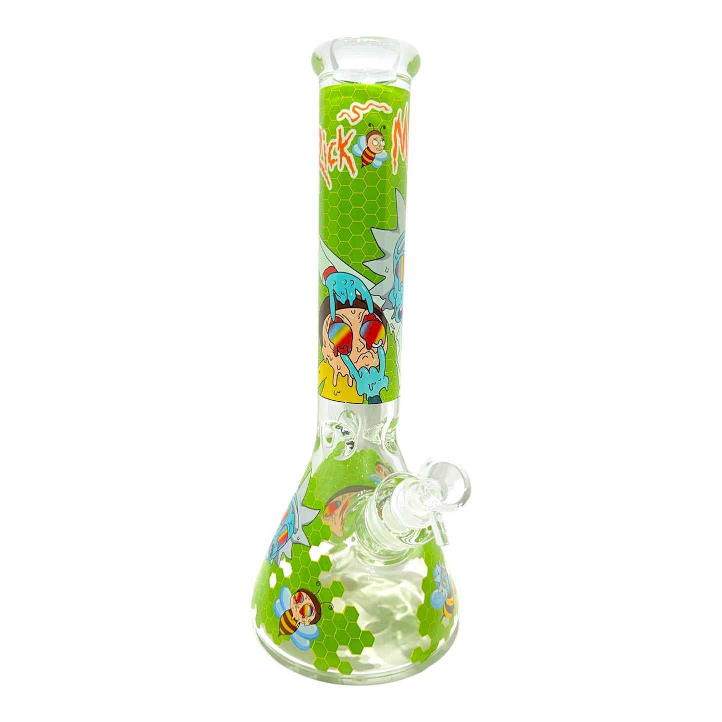 Colorful glass smoking bong with cartoon character design on a white background - The Wee Smoke Shop
