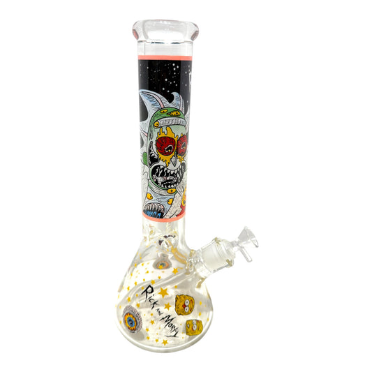 Glass bong with colorful designs on a white background - The Wee Smoke Shop