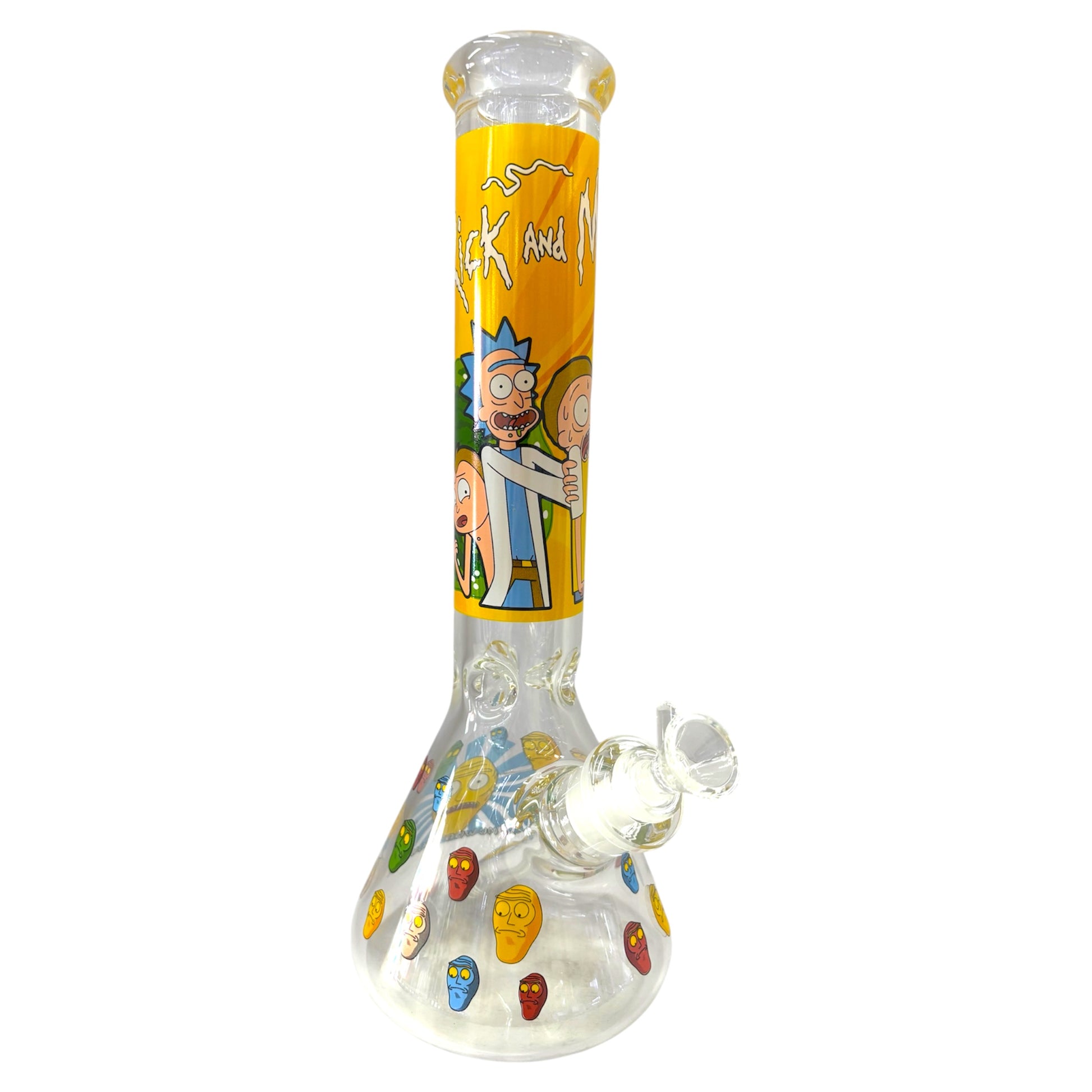Glass smoking device with colorful cartoon design on a white background - The Wee Smoke Shop