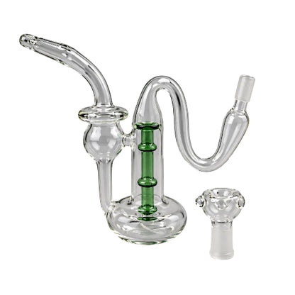 Glass smoking device with a green center on a white background