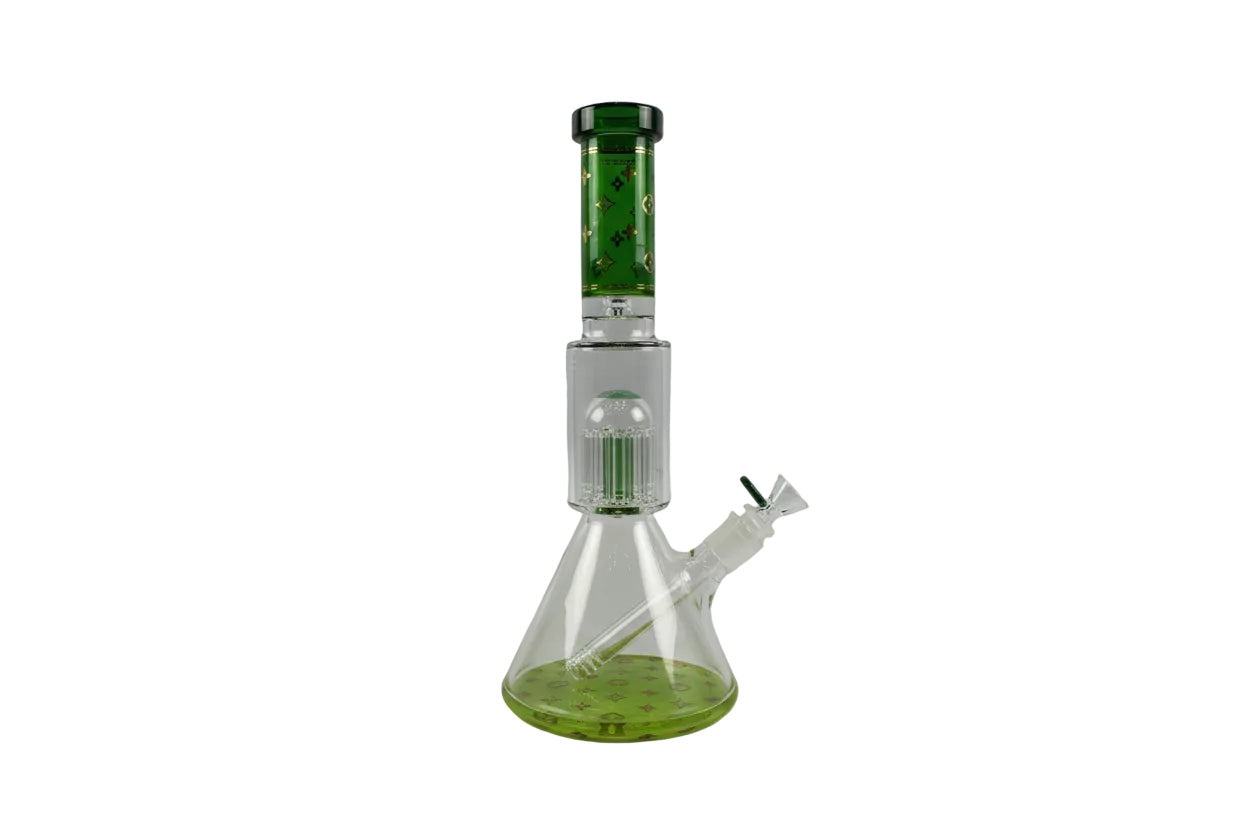 Wheel 14" 7mm Designer Beaker Bong - Green/Yellow - The Wee Smoke Shop