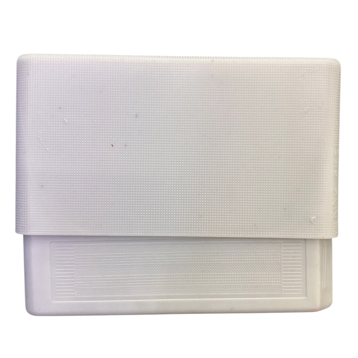 White slide-top cigarette case with a flat rectangular design, textured finish, and removable top lid.
