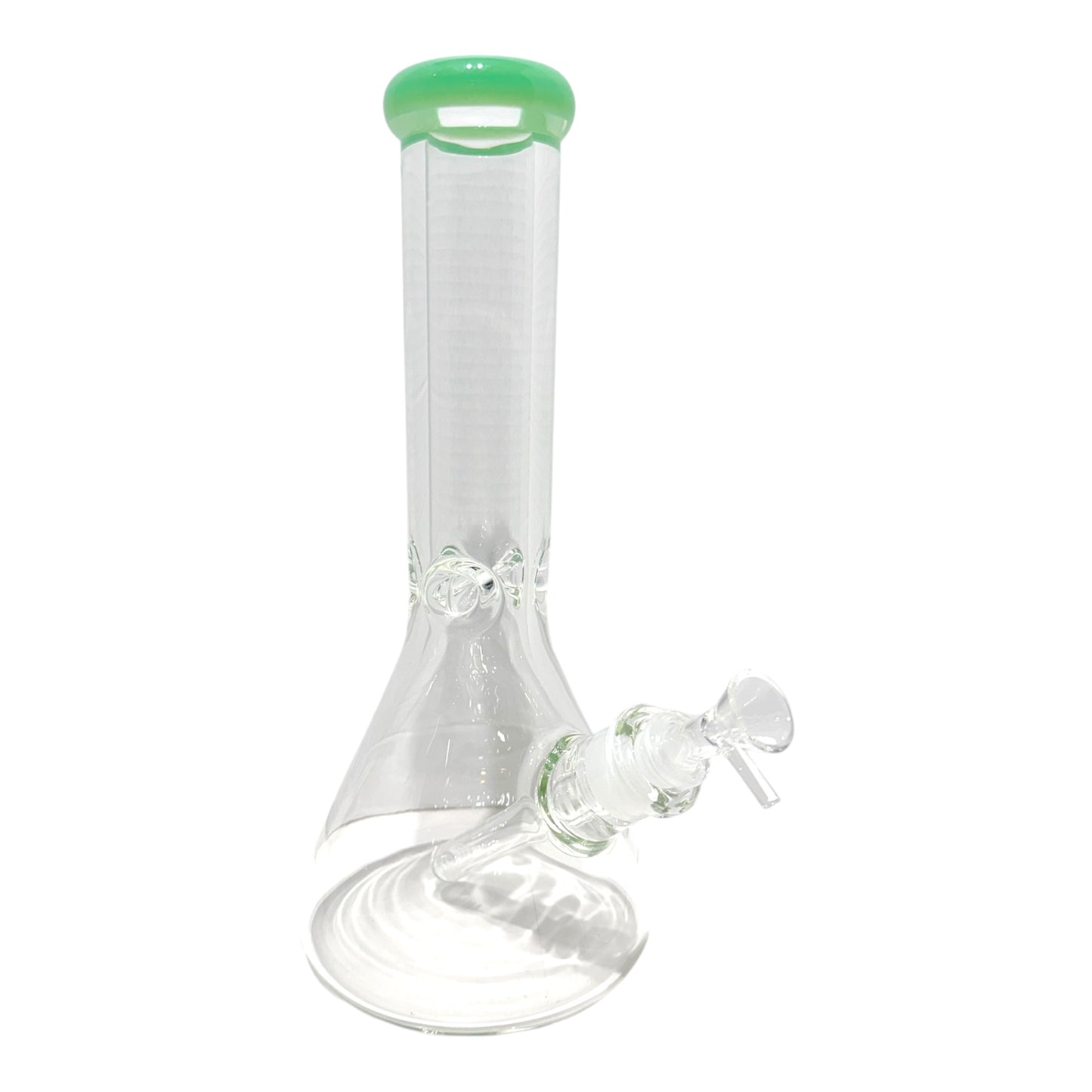 Clear glass water pipe with a green accent on a white background - The Wee Smoke Shop