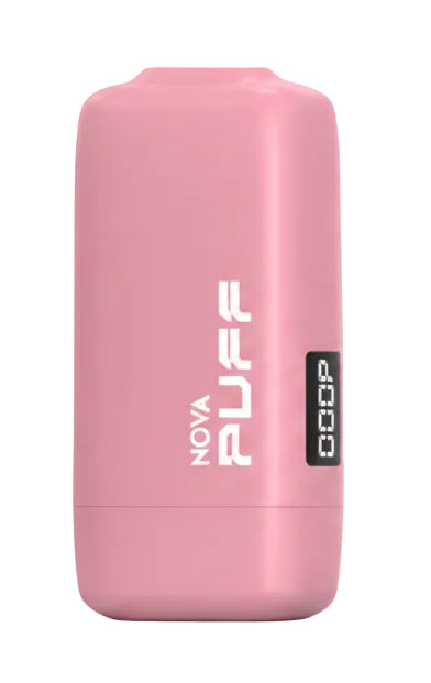 Pink vape device with 'NOVA PUFF' branding on a white background